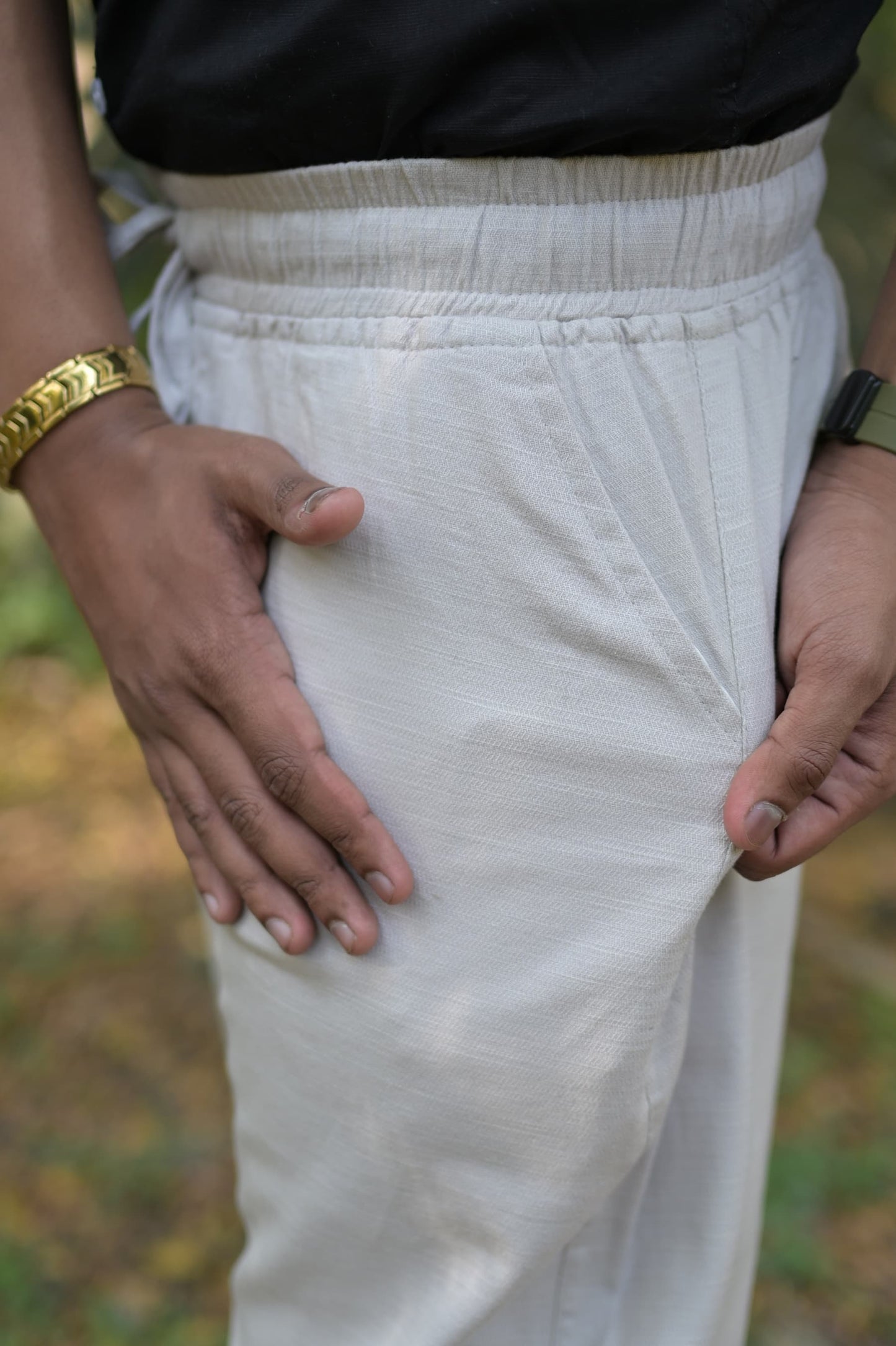 Black Slim Fit Linen Shirt With Plain Linen Beige Trouser