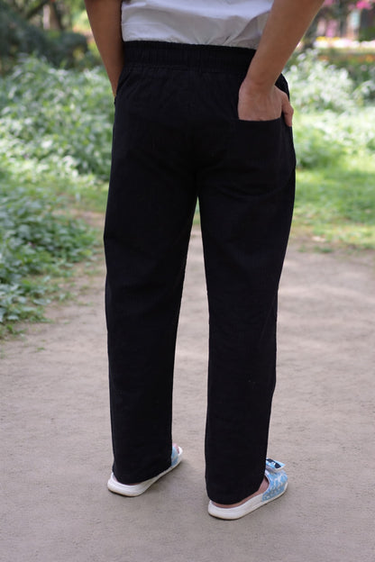 Chaudhar Linen Lining Straight Fit Black Trouser