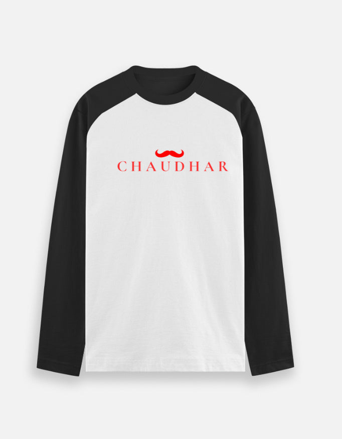 Chaudhar's  Raglan White and Black Full Sleeves T-Shirt