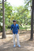 Royal Blue Slim Fit Linen Shirt With Lining Beige Trouser