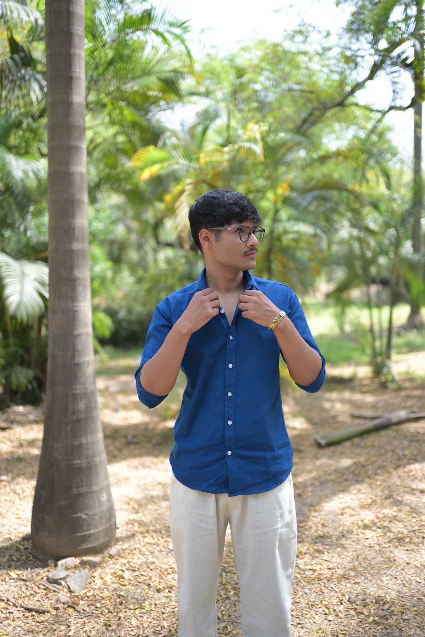 Chaudhar Slim Fit Royal Blue Linen Shirt