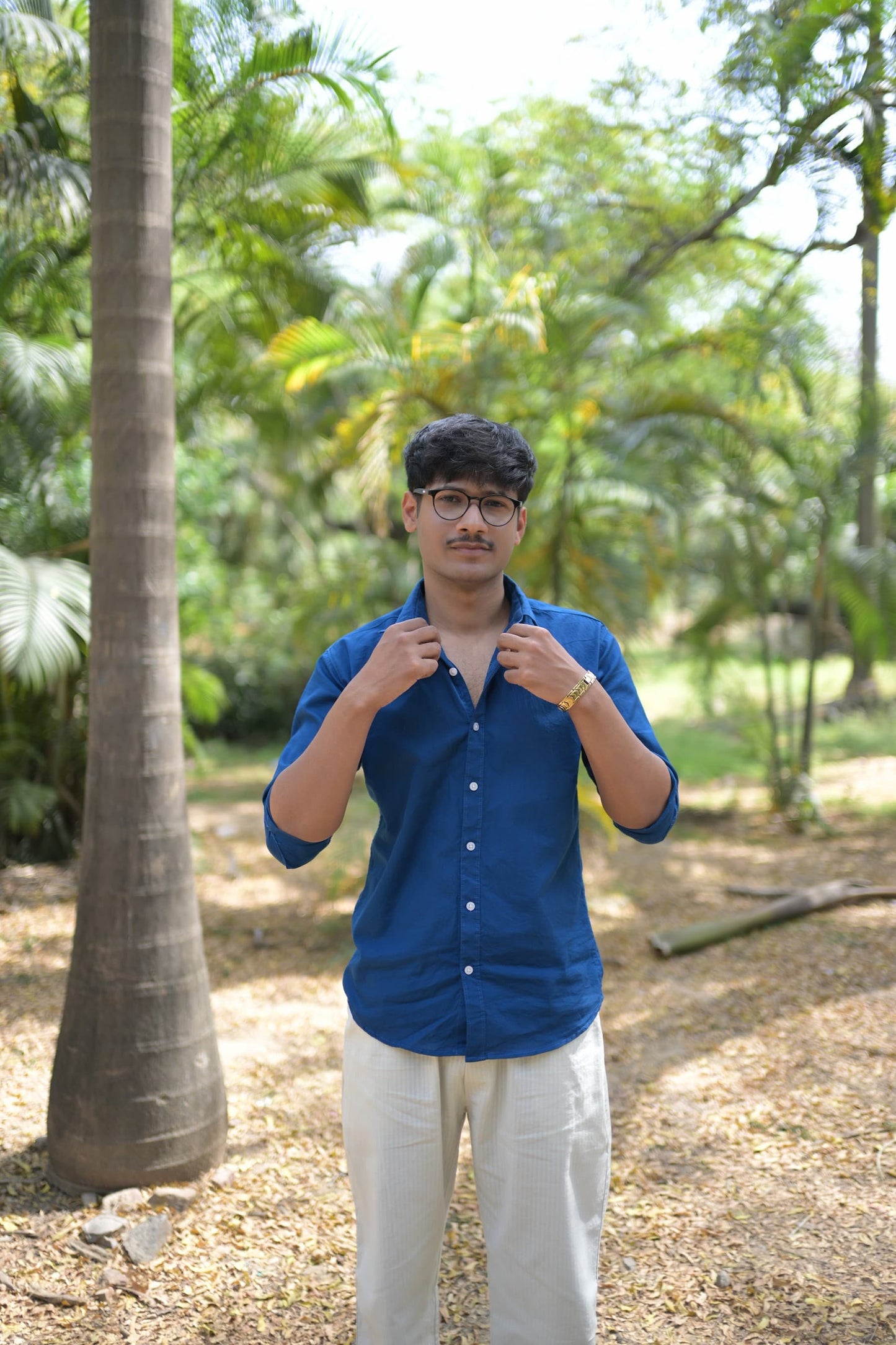 Chaudhar Slim Fit Royal Blue Linen Shirt