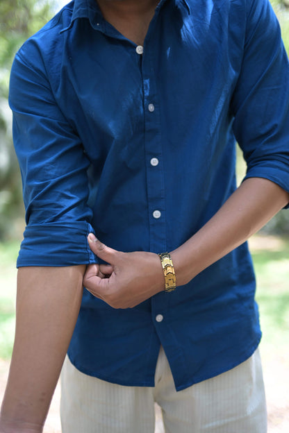 Chaudhar Slim Fit Royal Blue Linen Shirt