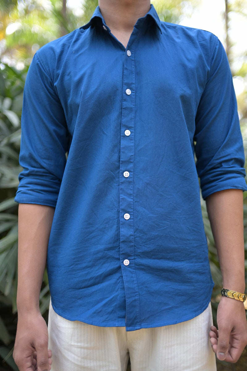 Chaudhar Slim Fit Royal Blue Linen Shirt