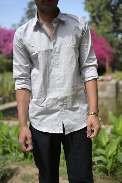 Chaudhar Slim Fit Grey Linen Shirt