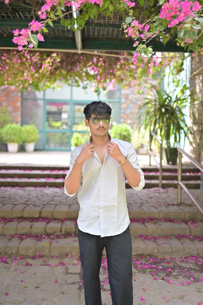 Chaudhar Slim Fit Grey Linen Shirt