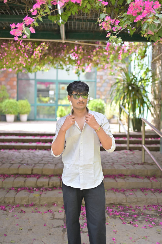 Chaudhar Slim Fit Grey Linen Shirt