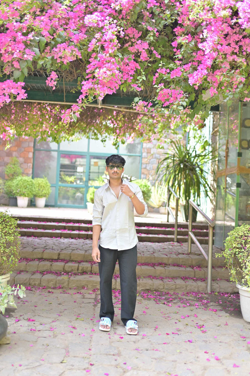 Chaudhar Slim Fit Grey Linen Shirt