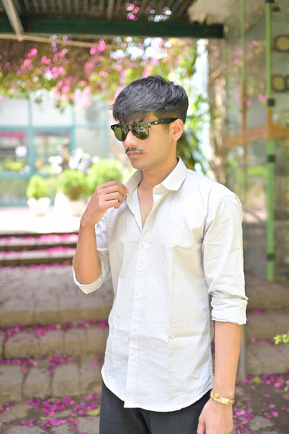 Chaudhar Slim Fit Grey Linen Shirt