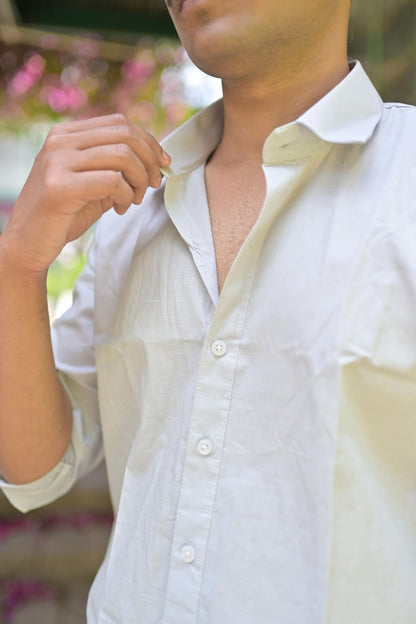 Chaudhar Slim Fit Grey Linen Shirt