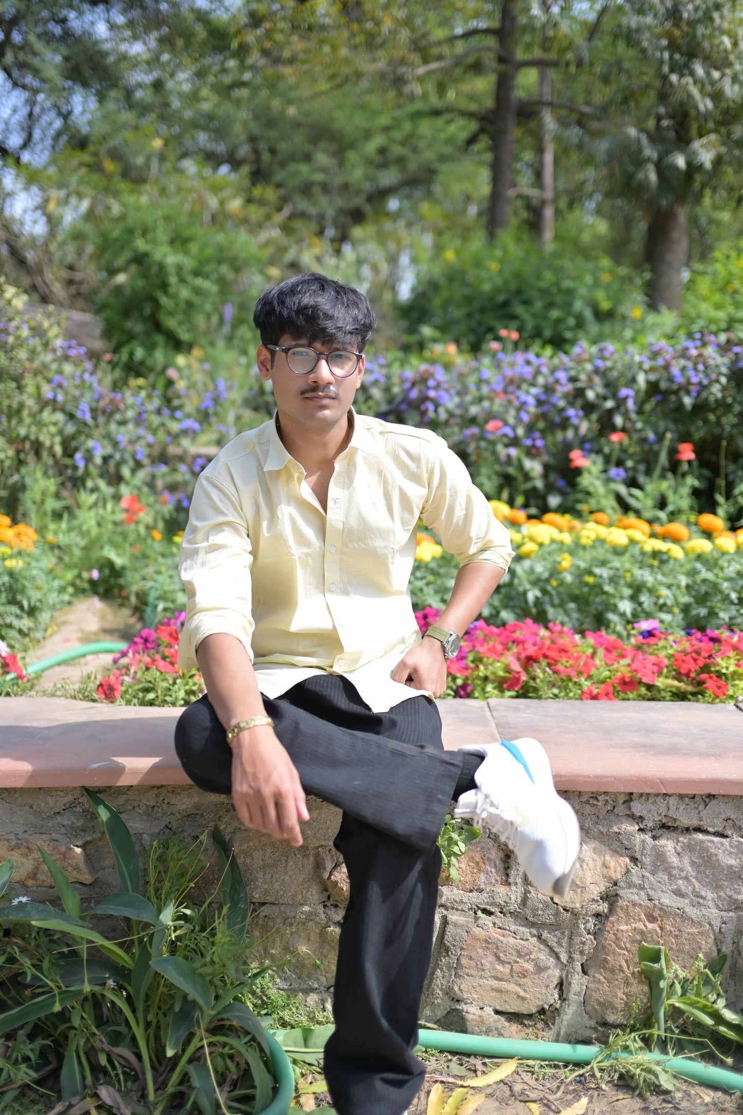 Chaudhar Slim Fit Yellow Linen Shirt