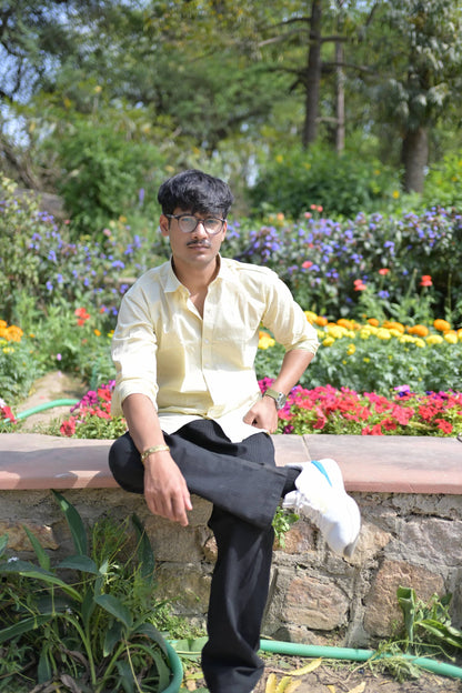 Chaudhar Slim Fit Yellow Linen Shirt