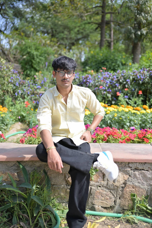 Chaudhar Slim Fit Yellow Linen Shirt