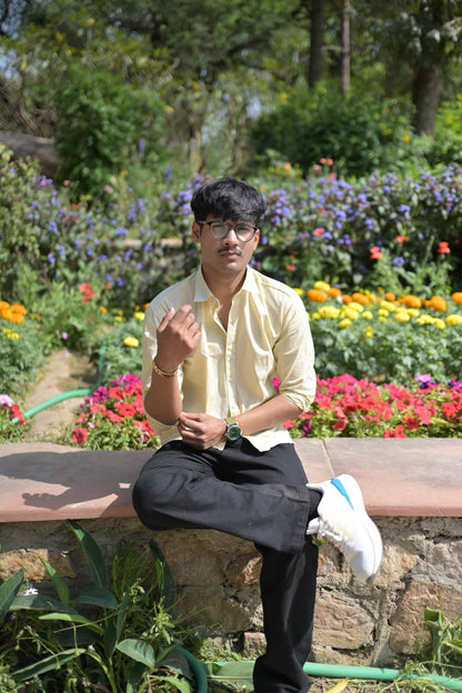 Chaudhar Slim Fit Yellow Linen Shirt