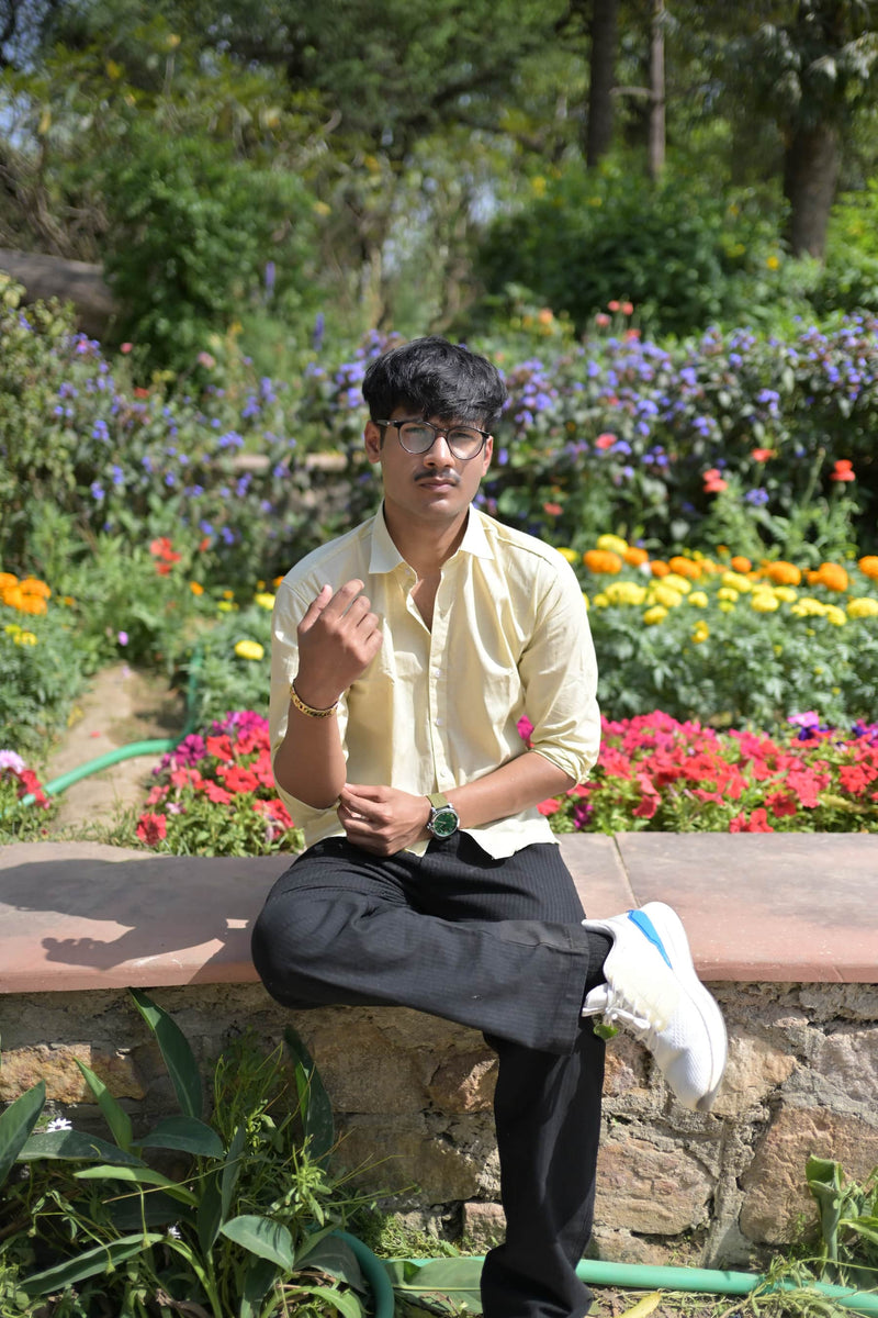 Chaudhar Slim Fit Yellow Linen Shirt