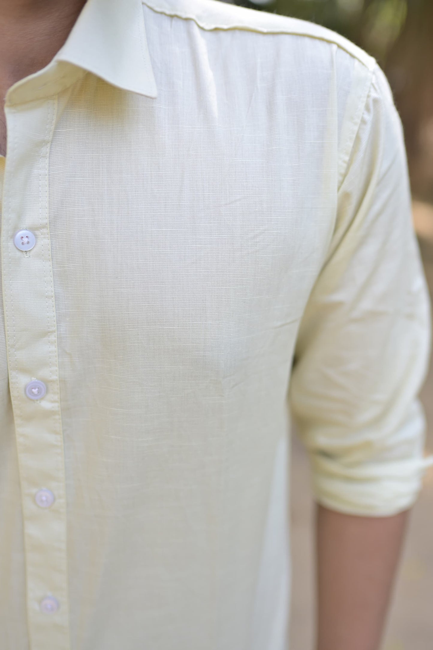 Yellow Slim Fit Linen Shirt With Plain Linen Black Trouser