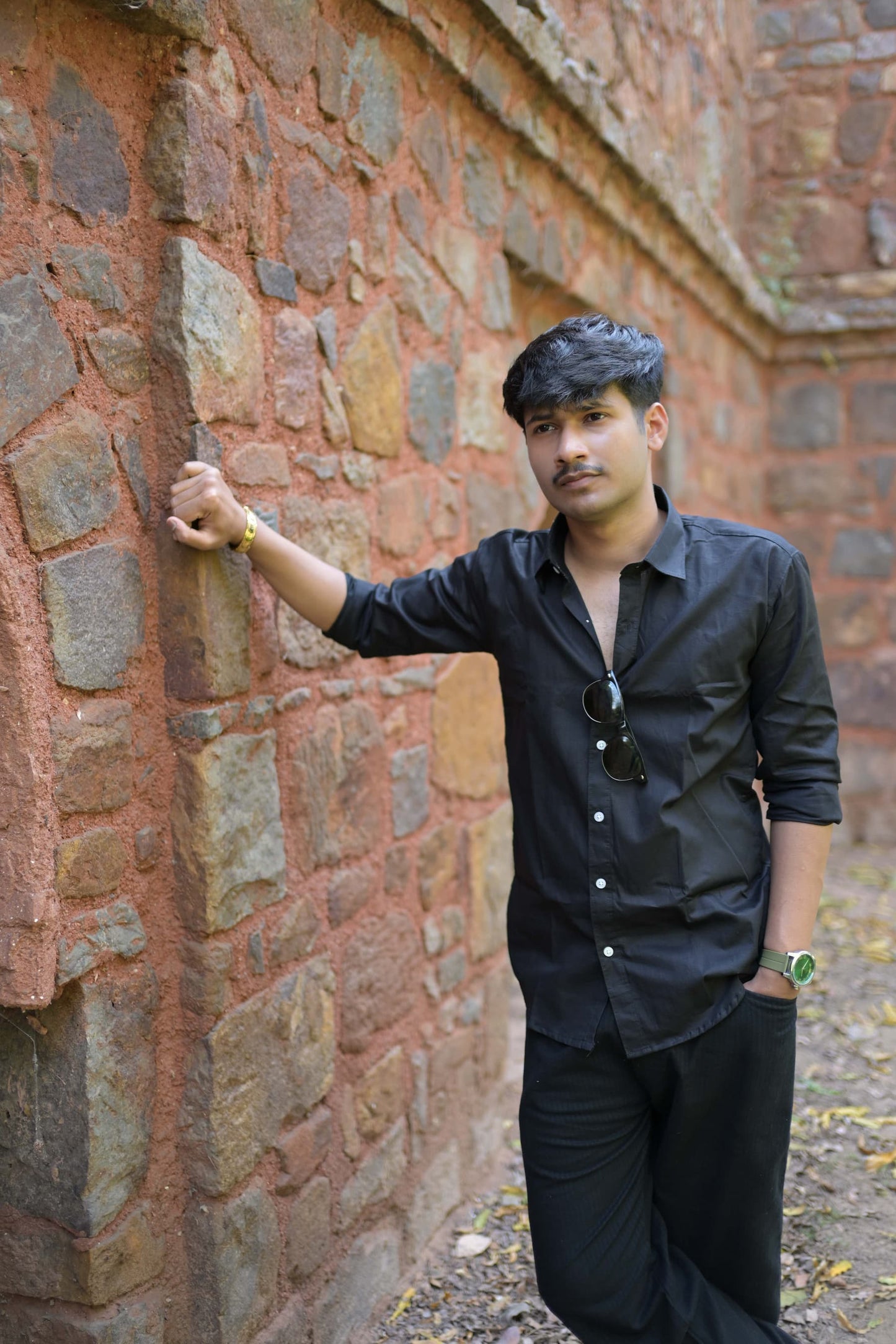 Chaudhar Slim Fit Black Linen Shirt