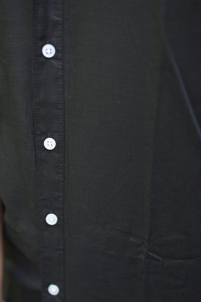 Chaudhar Slim Fit Black Linen Shirt