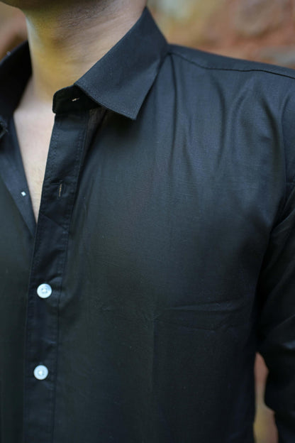 Chaudhar Slim Fit Black Linen Shirt