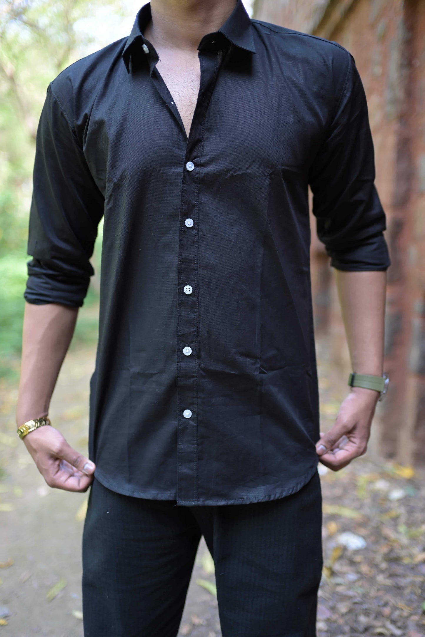 Chaudhar Slim Fit Black Linen Shirt