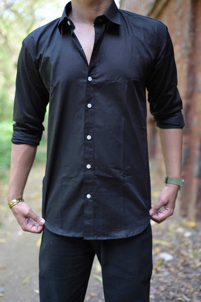 Chaudhar Slim Fit Black Linen Shirt