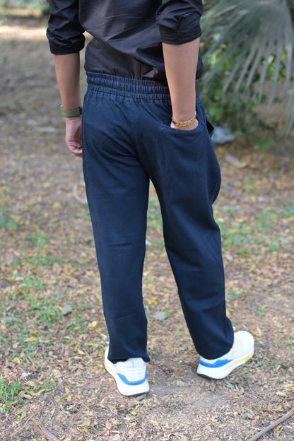 Chaudhar Linen Plain Dark Blue Trouser