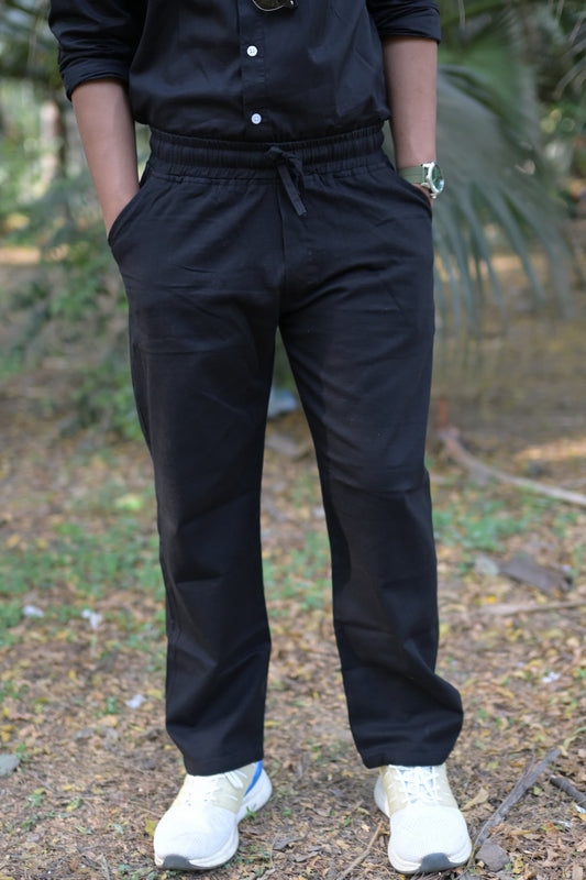 Chaudhar Linen Plain Black Trouser