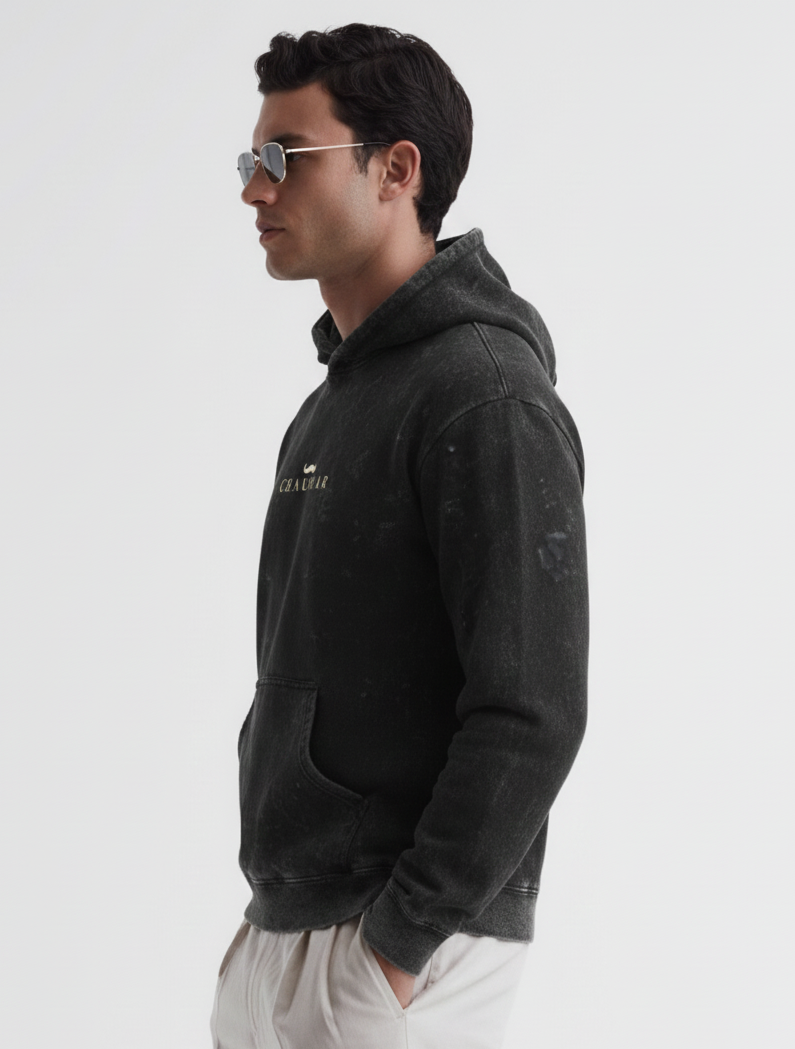 Chaudhar's Acid Washed Pure Cotton Black Hoodie