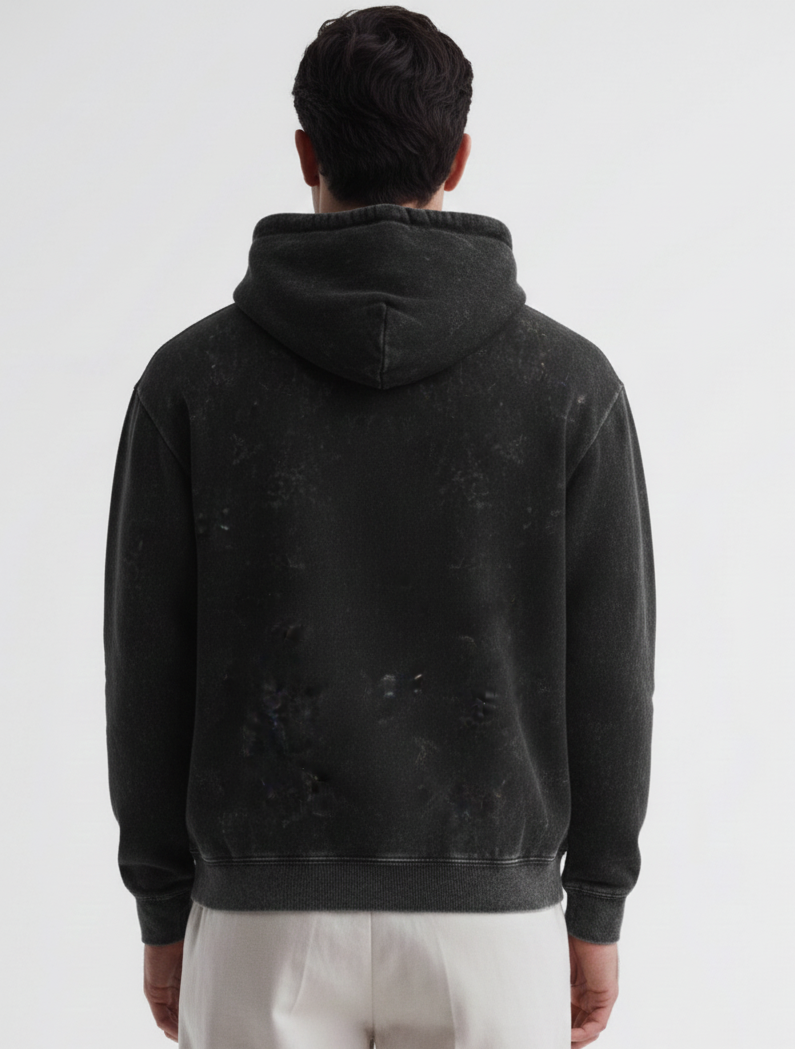 Chaudhar's Acid Washed Pure Cotton Black Hoodie
