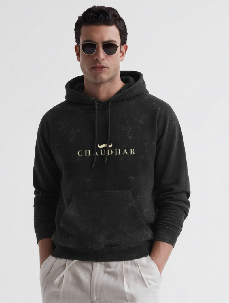 Chaudhar's Acid Washed Pure Cotton Black Hoodie