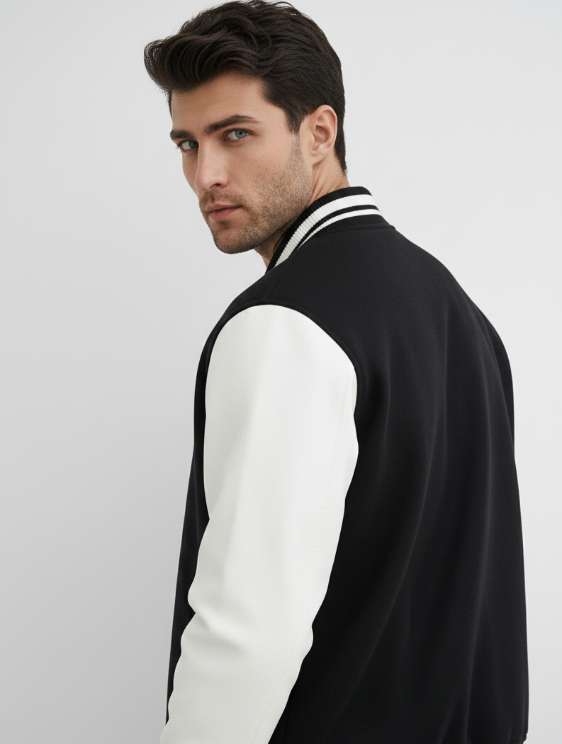 Chaudhar's Embroidered Black Varsity Jacket