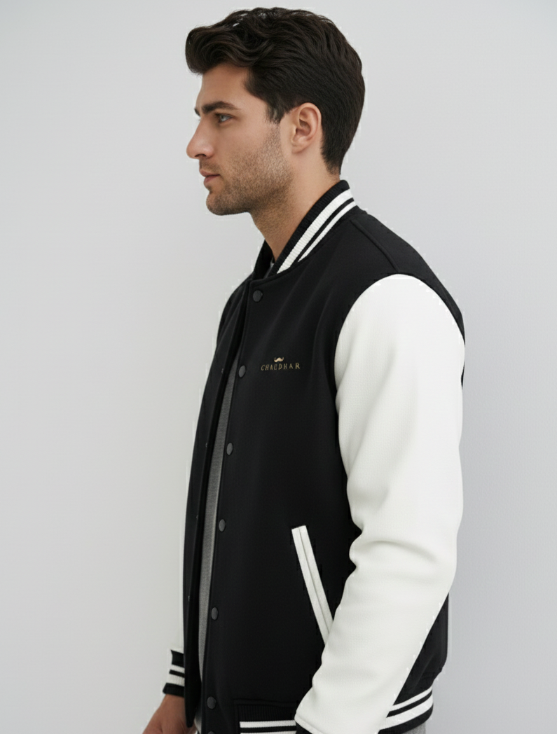 Chaudhar's Embroidered Black Varsity Jacket