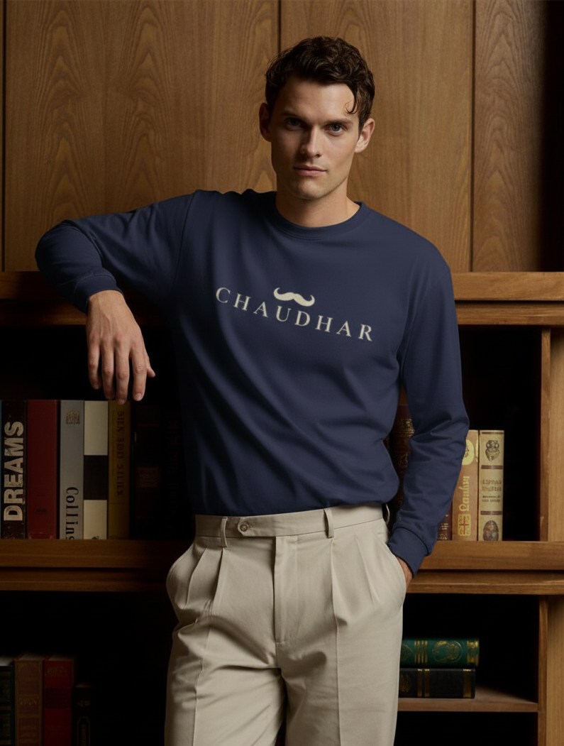 Chaudhar's Men's Navy Blue Full Sleeve T-Shirt