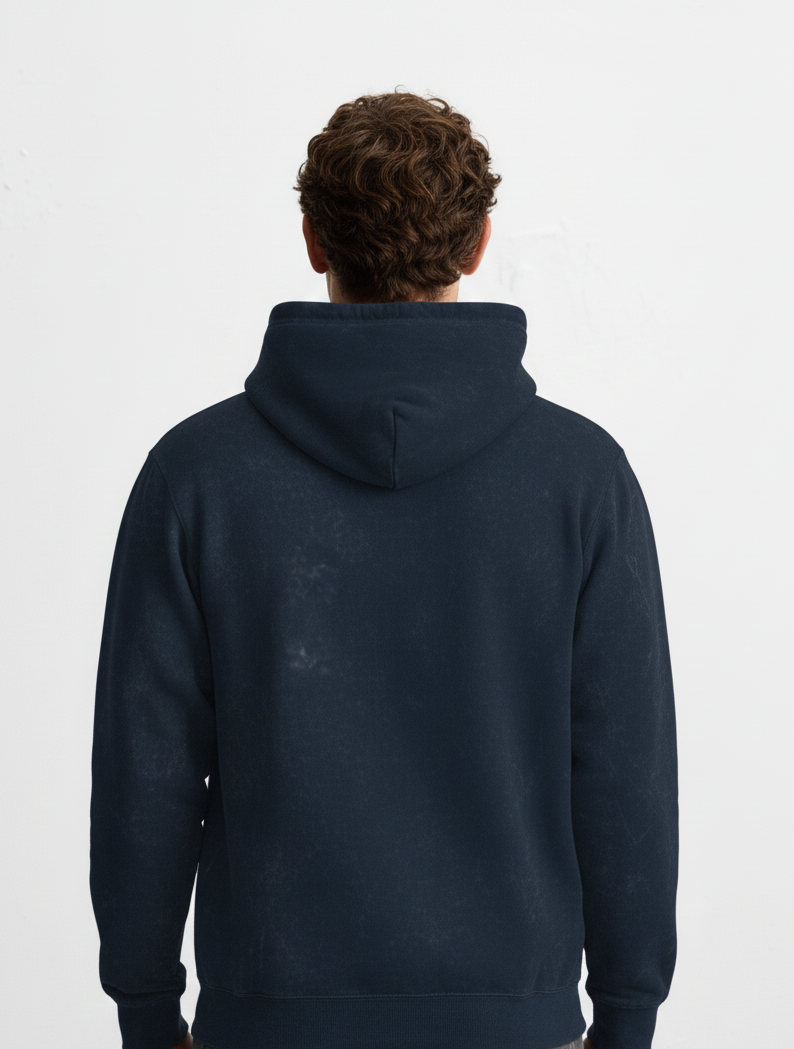 Chaudhar's  Acid Washed Pure Cotton Navy Blue Hoodie