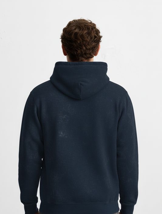 Chaudhar's  Acid Washed Pure Cotton Navy Blue Hoodie