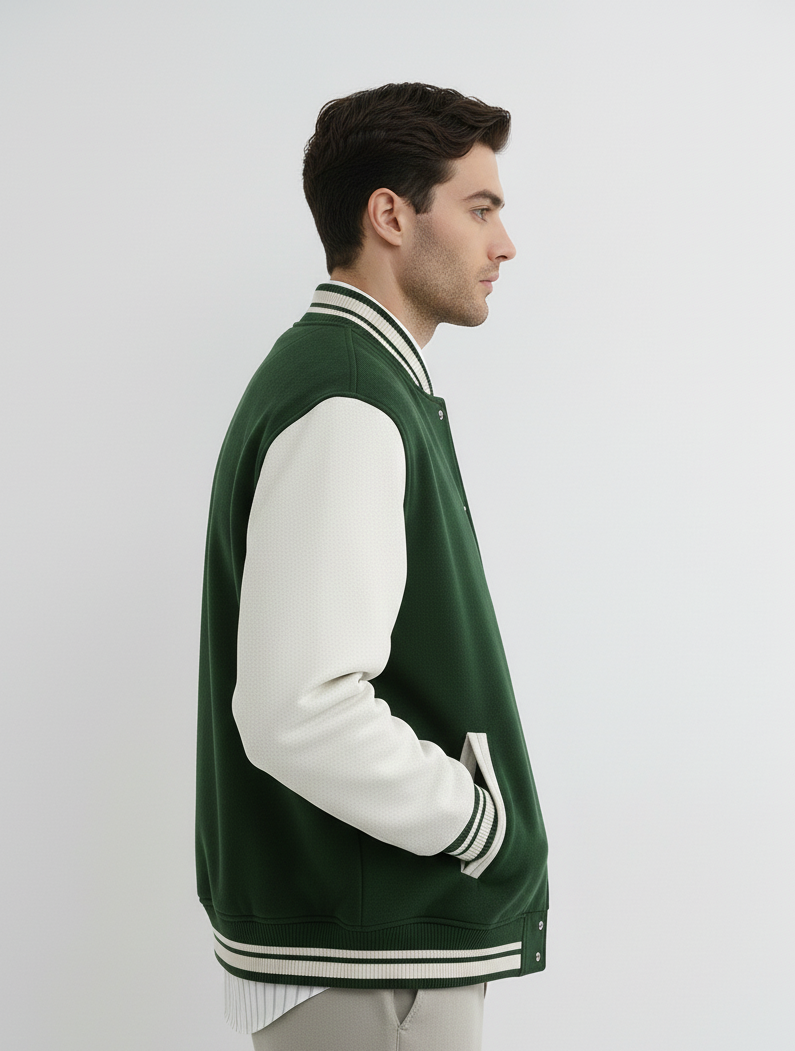 Chaudhar's Embroidered Dark Green Varsity Jacket