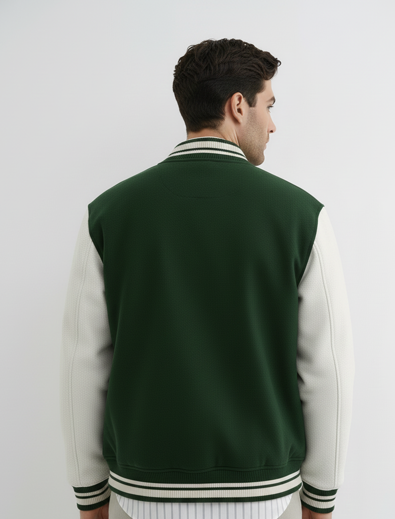 Chaudhar's Embroidered Dark Green Varsity Jacket