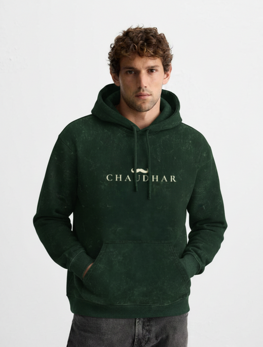 Chaudhar's Acid Washed Pure Cotton Dark Green Hoodie