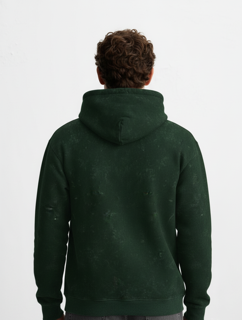Chaudhar's Acid Washed Pure Cotton Dark Green Hoodie