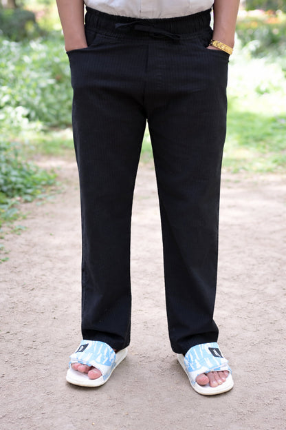 Chaudhar Linen Lining Straight Fit Black Trouser