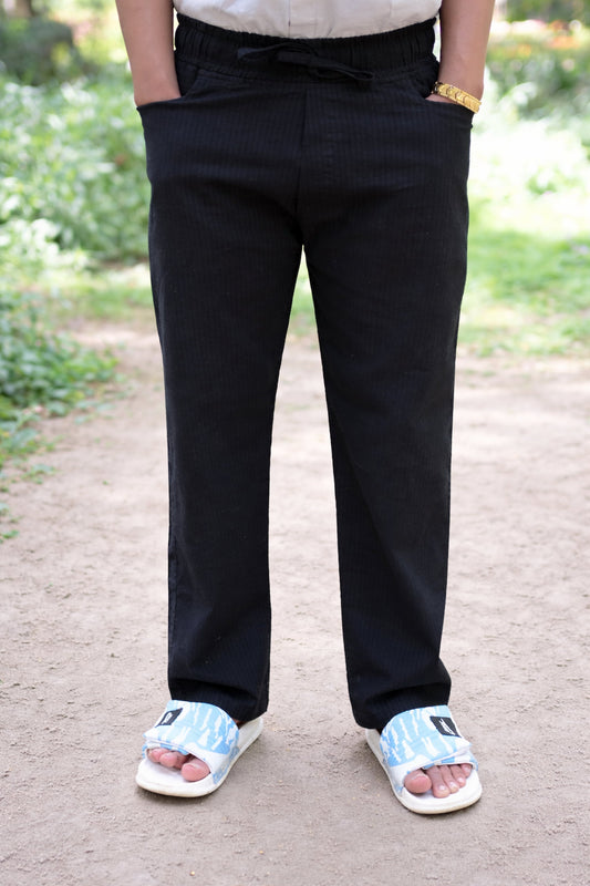 Chaudhar Linen Lining Straight Fit Black Trouser