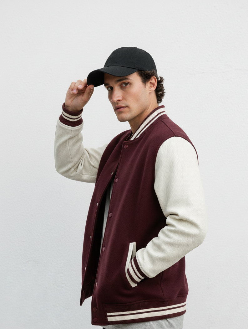 Chaudhar's Embroidered Maroon Varsity Jacket