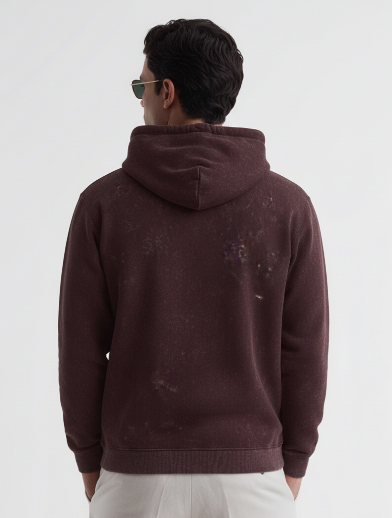 Chaudhar's Acid Washed Pur Cotton Maroon Hoodie