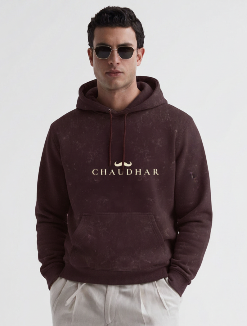 Chaudhar's Acid Washed Pur Cotton Maroon Hoodie