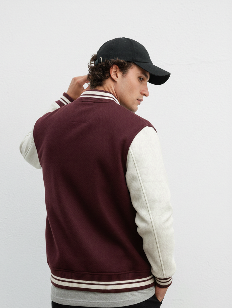 Chaudhar's Embroidered Maroon Varsity Jacket