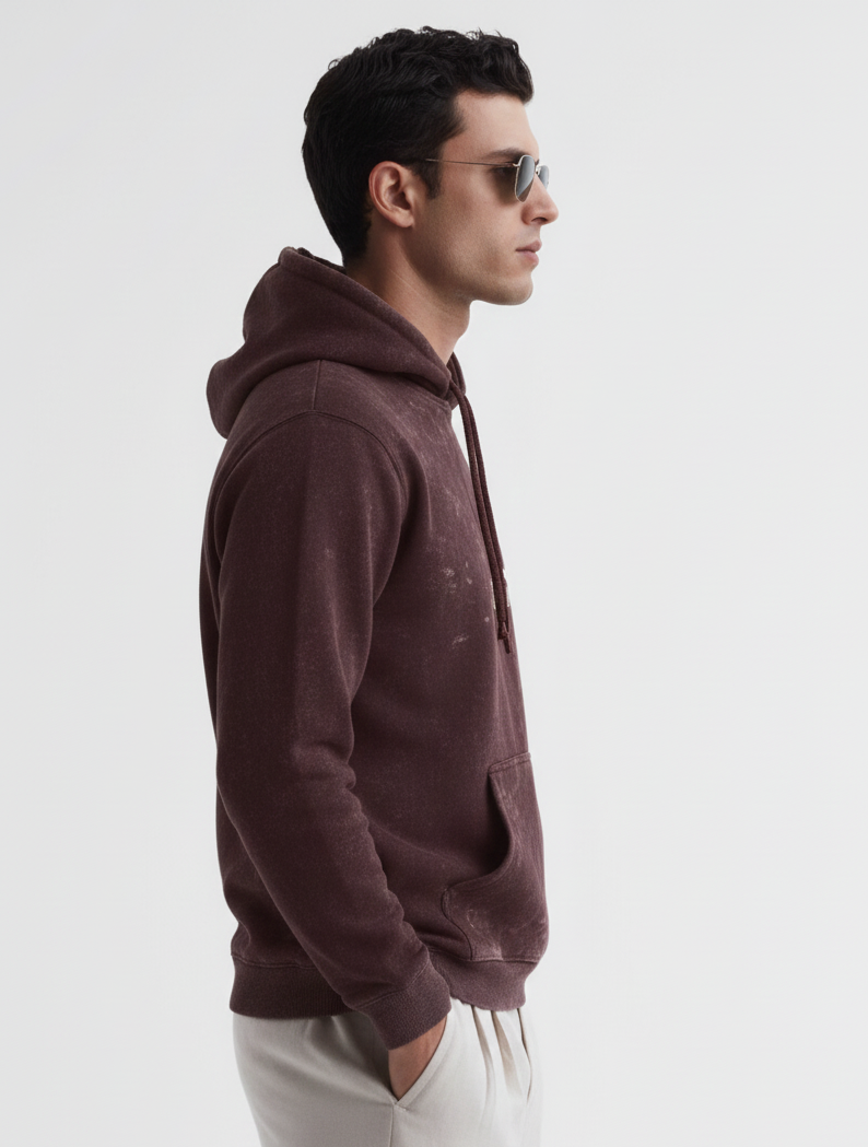Chaudhar's Acid Washed Pur Cotton Maroon Hoodie