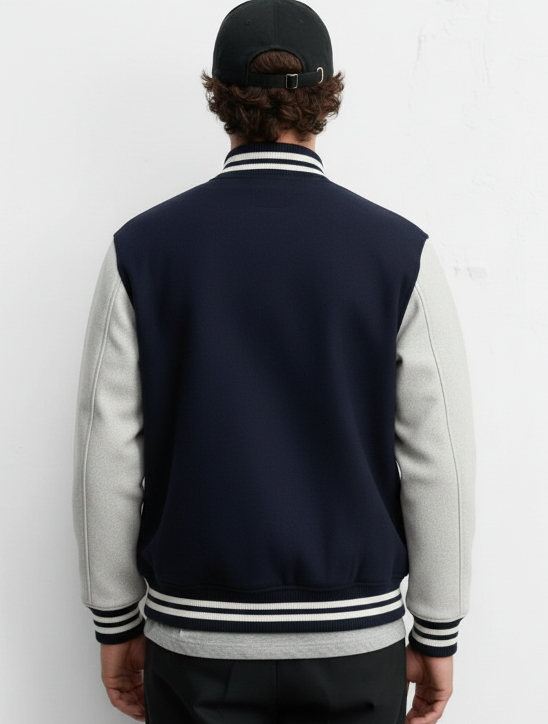 Chaudhar's Embroidered Navy Blue Varsity Jacket