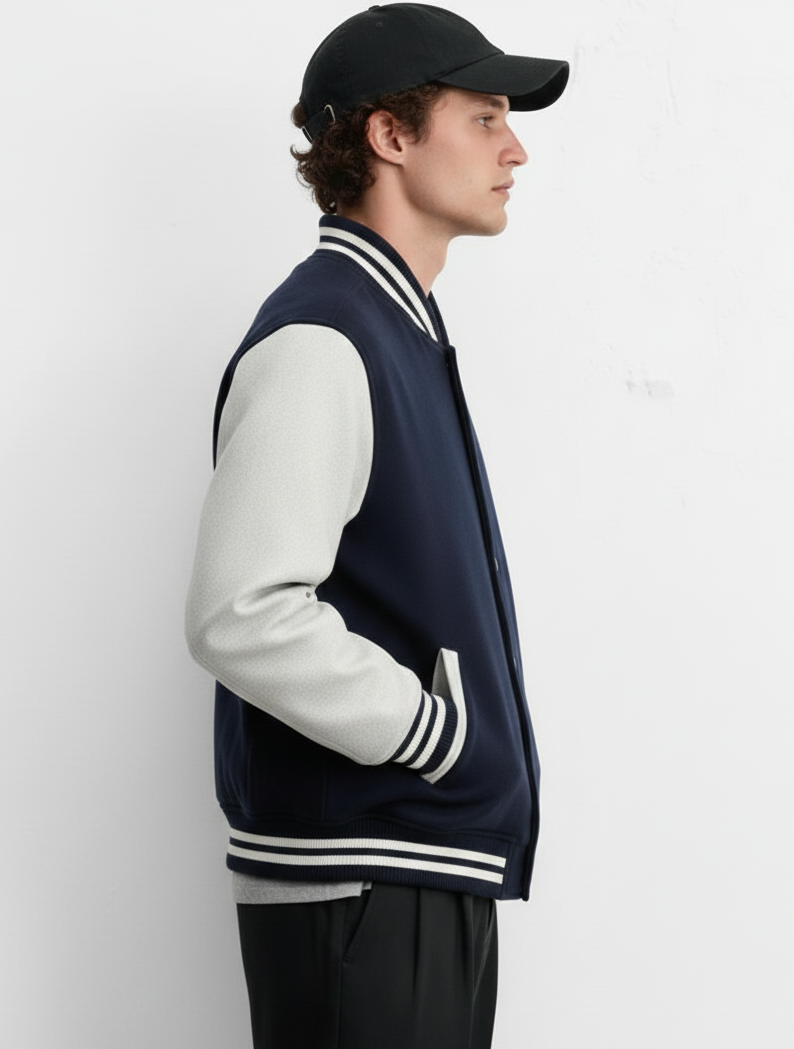 Chaudhar's Embroidered Navy Blue Varsity Jacket