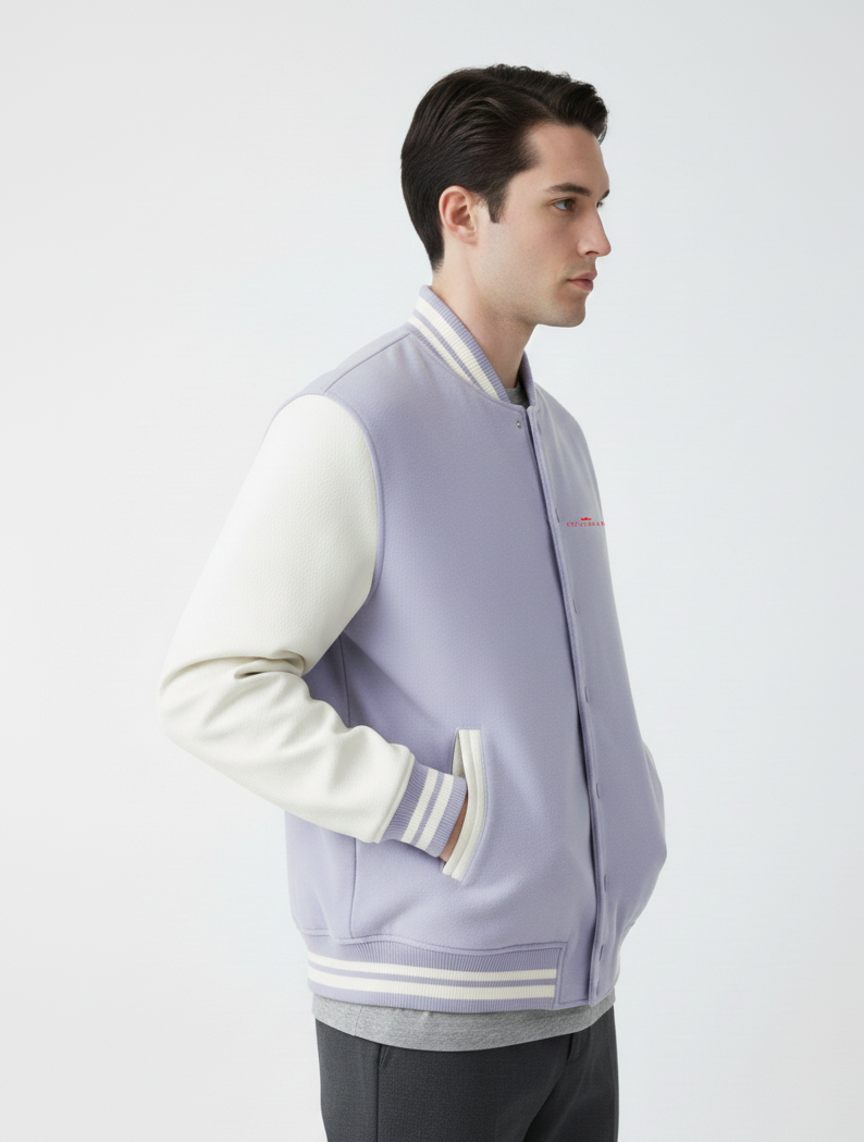 Chaudhar's Embroidered Light Purple LavenderVarsity Jacket