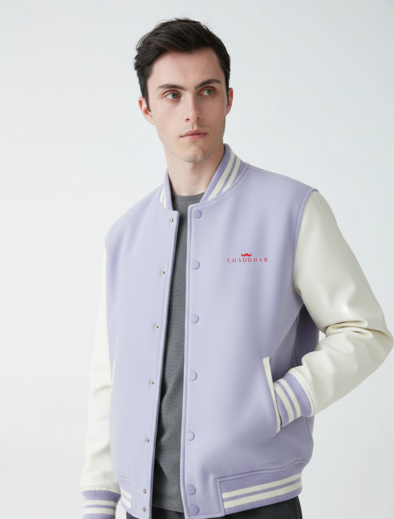 Chaudhar's Embroidered Light Purple LavenderVarsity Jacket
